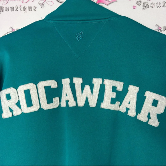 rocawear sweater zip up hoodie turquoise blue with white logo decals striped - Picture 7 of 12